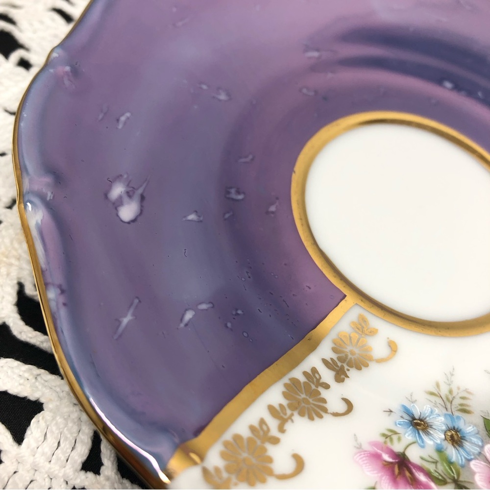 Rare Slovakia Delores MZ Bohemia Porcelaine Violet Lustreware Gold Teacup Set - Picture 14 of 15